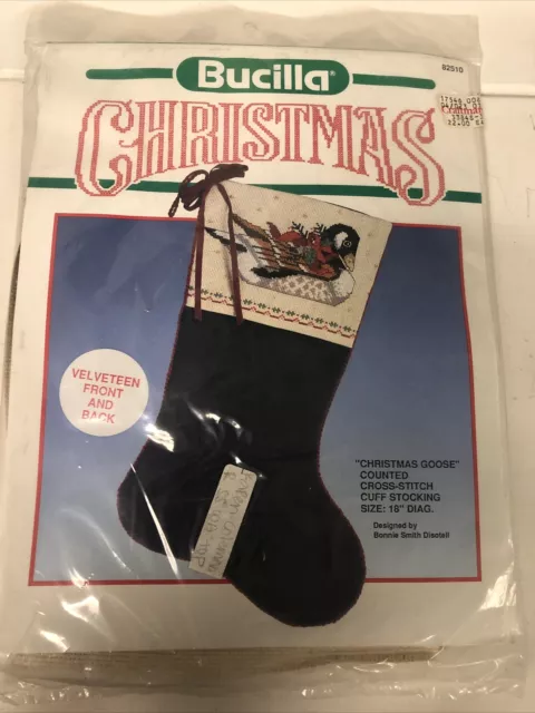 BUCILLA CHRISTMAS GOOSE STOCKING KIT Counted Cross Stitch 18" USA Vintage New