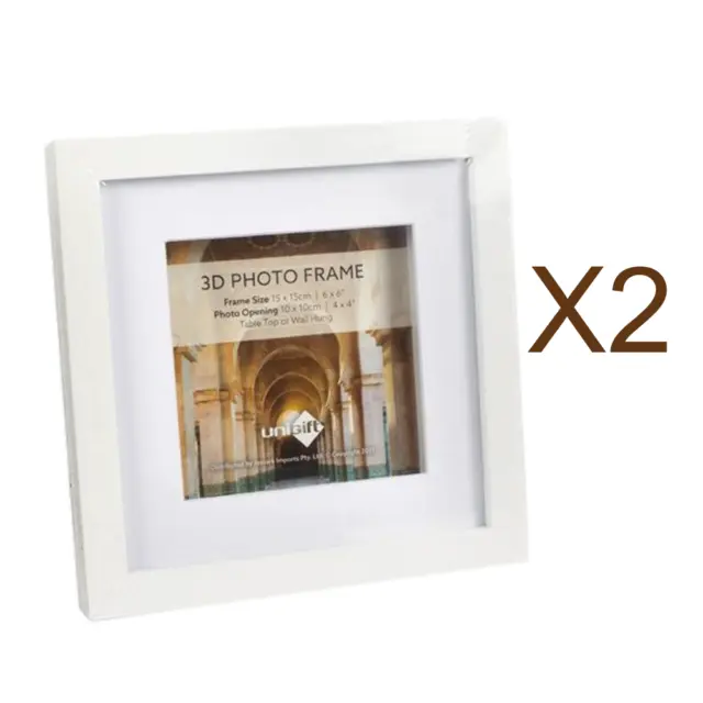 2x 3D Photo Picture Frame Shadow Box Square 4" X 4" White Black Hanging Wall Art