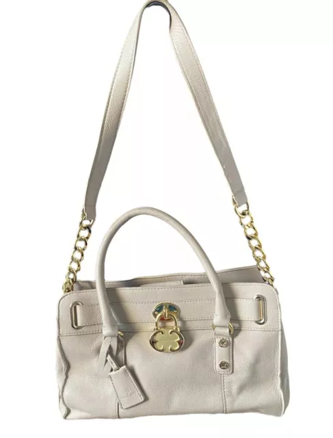 Emma Fox Cambridge Leather Satchel Bag Large Tote Purse Chain Top Handle Cream