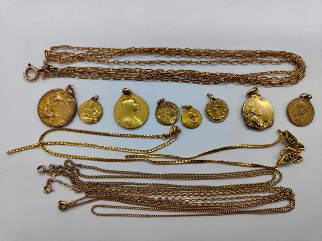 Lot De Bijoux Anciens Et Fantaisie Dorés - Vintage, Peut-être Plaqué Or 18k - Rare