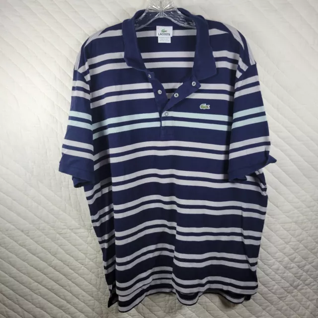 Lacoste Polo Shirt Mens Size 8 U.S. 3XL Blue Striped Short Sleeve Button Collar