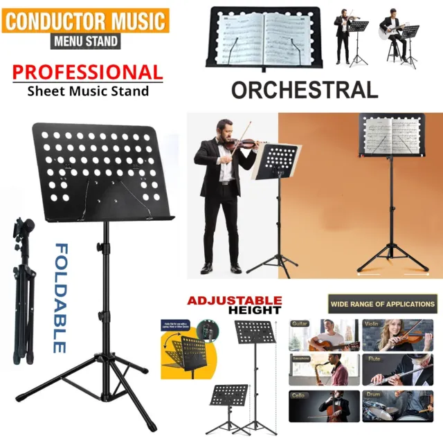 Orchestral Music Stand Heavy Duty Folding Adjustable Sheet Stand Tripod Base