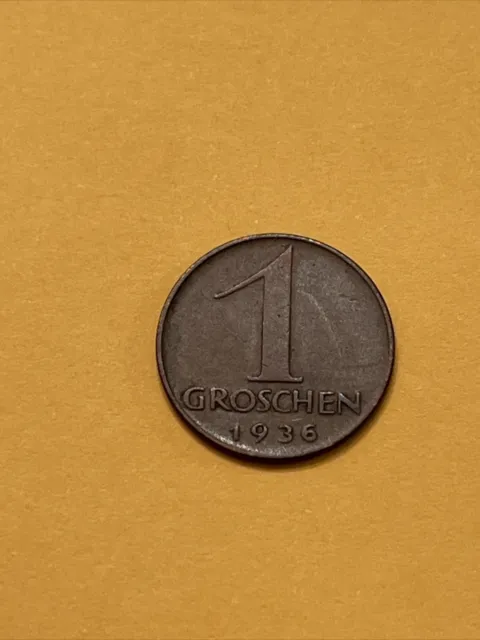 1936 AUSTRIA - 1 GROSCHEN - World Coin 2