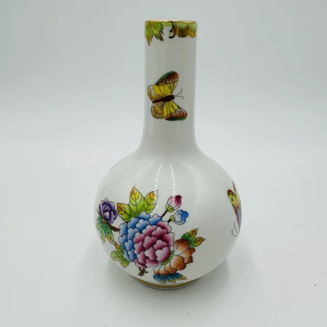Herend Queen Victoria Bud Vase Hungary Porcelain 6in #7106 Butterfly