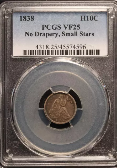 1838 Seated Liberty Half Dime, Small Stars Variety, Pcgs Vf25,  Great Type Coin! 3