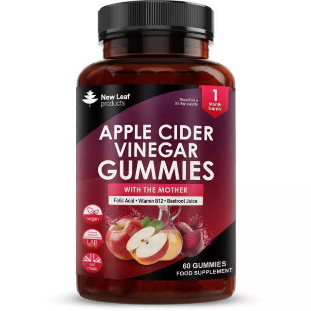 New Leaf Apple Cider Vinegar Gummies 1000Mg Folic Acid Vitamin B12 Beetroot Juic