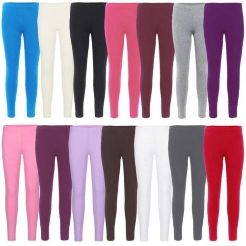 Ragazze Cotone Tinta Unita Leggings Bimbi Bambini Teen Basic Elasticizzato Lungo