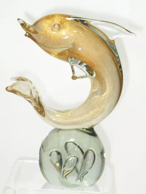 Archimede Seguso Murano Aventurine Glass Frolicking Dolphin on a Ball