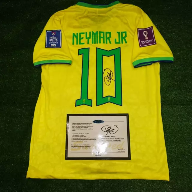 Neymar Jr Brazil World Cup SIGNED Home Shirt/Jersey + COA 2022