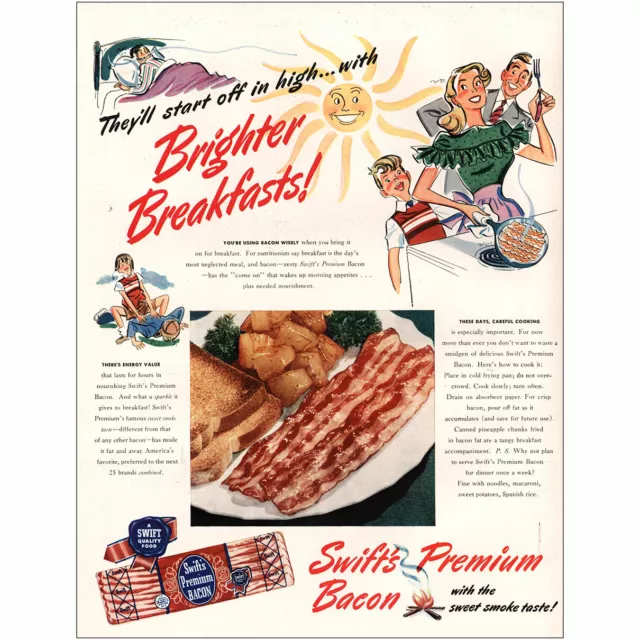 1948 Swifts Premium Bacon: Brighter Breakfasts Vintage Print Ad