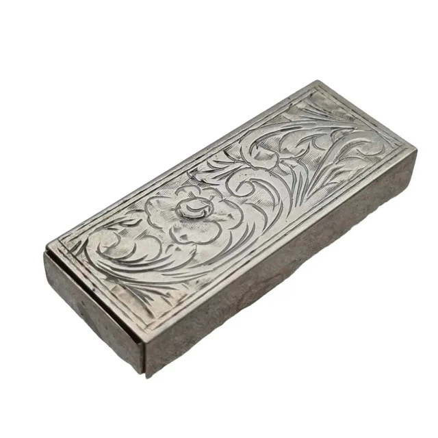 Pastillero vintage rectangular de plata 925 con exquisito troquelado, años 80.