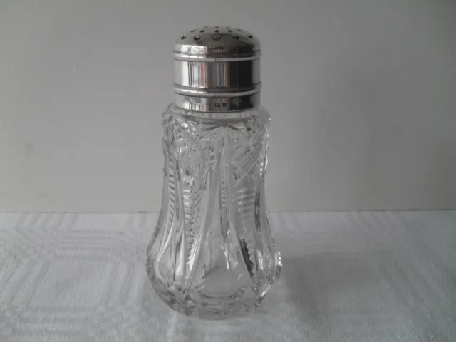 Vintage Solid Silver Top ,Cut Glass Sugar Caster Sifter ,H/M Birmingham 1903