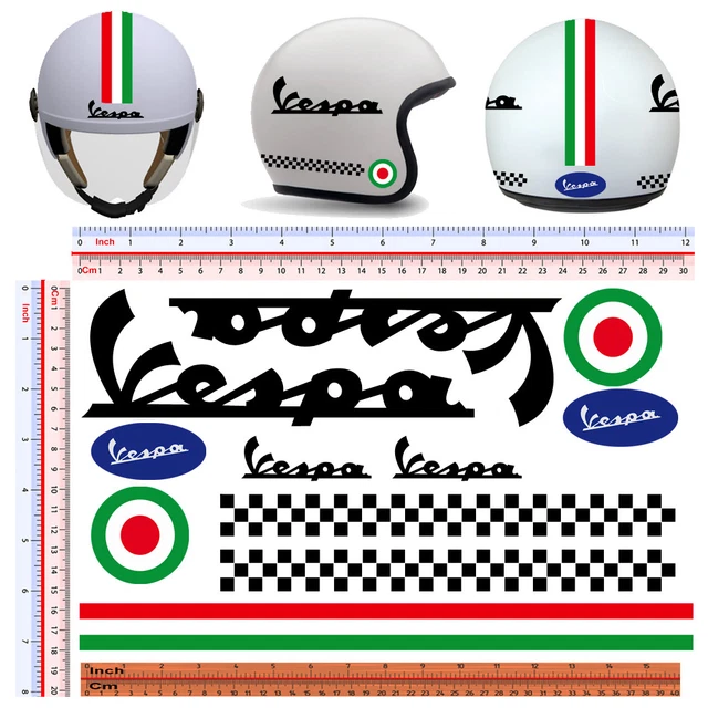 VESPA PVC BLACK Helmet Tricolor Helmet Cropped Helmet Stickers 11pcs £15.03 PicClick UK
