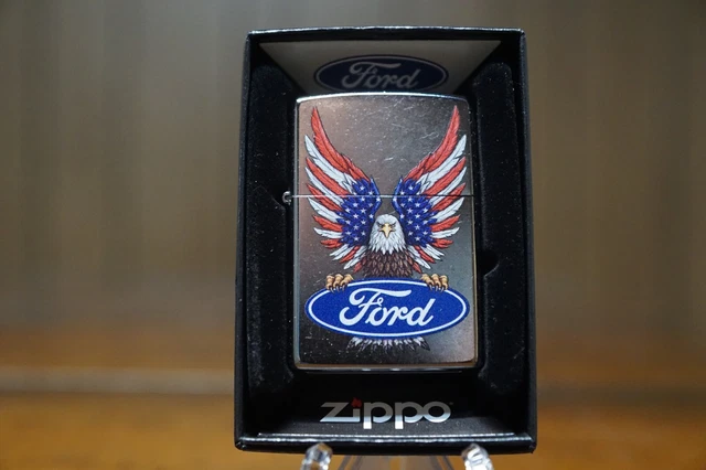 Ford Bald Eagle American Flag Wings Zippo Lighter Mint In Box