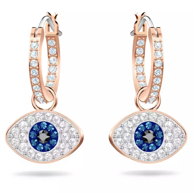Swarovski Crystal Symbolic Evil Eye Hoop Pierced Earrings, Rose Gold 5425857