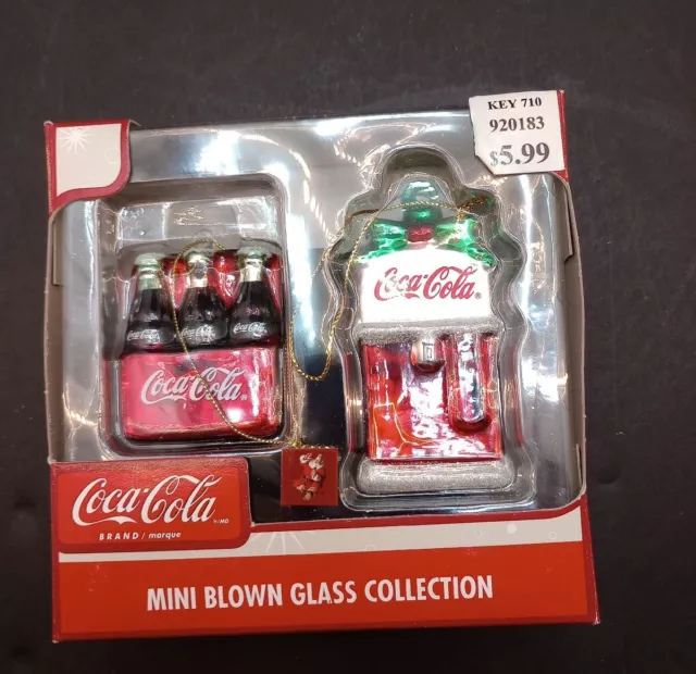 Vintage Coca Cola Vending Machine and Soda Bottle Mini Blown Glass Collection