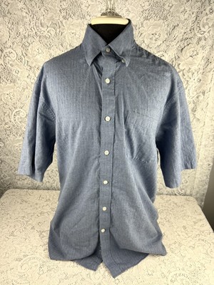 J. Hilburn Mens Size Lg Blue Button Up Short Sleeved Chest Pocket Fast Shipping