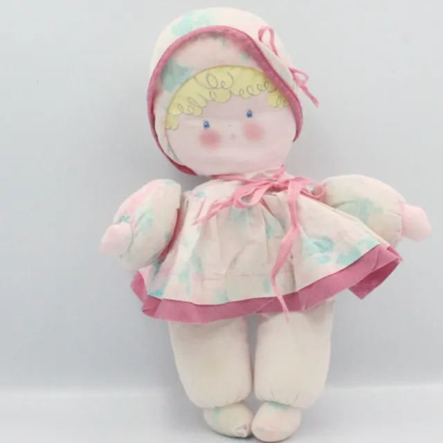 Ancienne poupée chiffon rose blanc bleu fleurs COROLLE - 22816