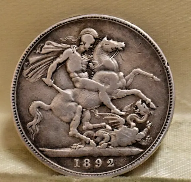 1892 Great Britain UK Queen Victoria Saint George Horse Silver Crown Coin