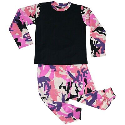 Kids Girls Camouflage Baby Pink Pjs Contrast Plain Stylish Pyjamas Set 2-13 Yrs