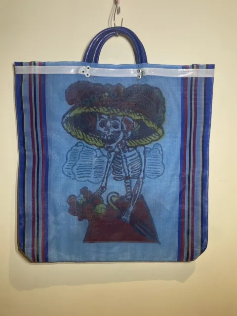 Mexican La Catrina Day Of The Dead Reusable Mesh Market Bag