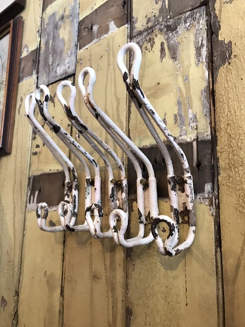 Antique Early 20th Century Painted Iron/Steel Wire Double Coat Hooks