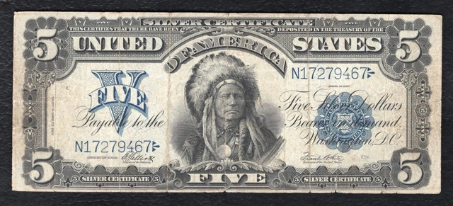 Fr. 280 1899 $5 Five Dollars “Chief” Silver Certificate Currency Note Very Fine