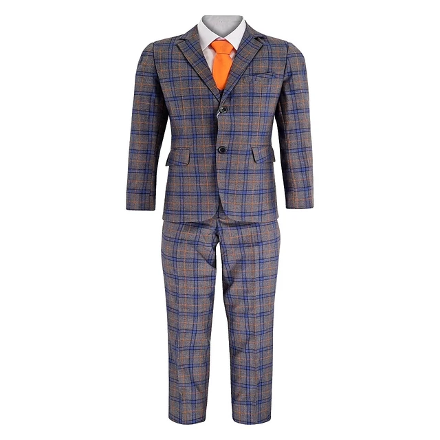 Boys Suits 6 Piece Checked Party Wedding Page Boy Prom Suit  1-15 Years UK