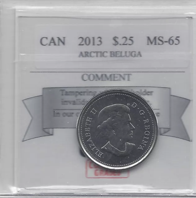 2013 Arctic Beluga, Coin Mart Graded Canadian, 25 Cent, **MS-65**