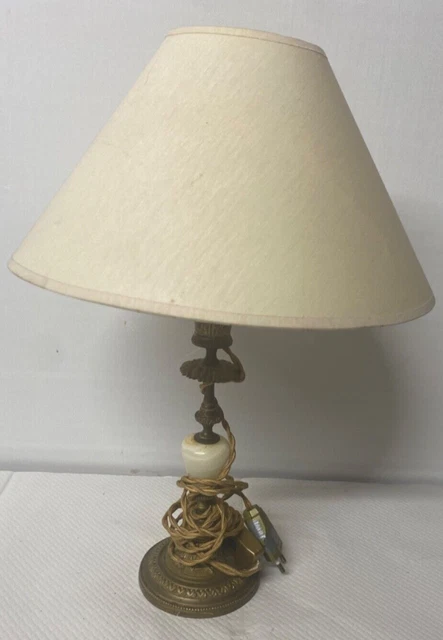 Petite Lampe De Chevet En Laiton/bronze Avec Abat-jour – Vintage – Occasion