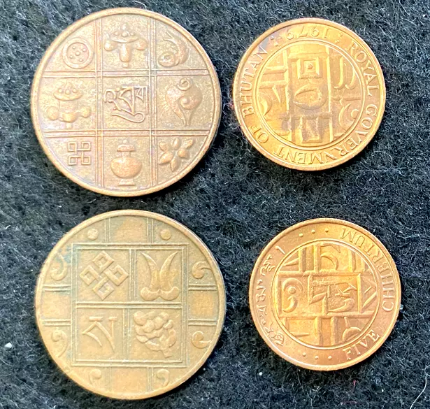 Bhutan 2 Coins Set 1 Pice 1951 and 5 Chetram 1979 World Coins