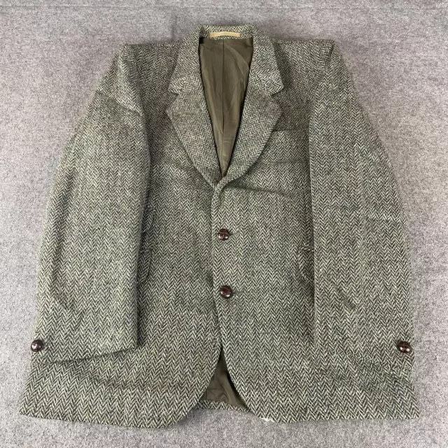 HARRIS TWEED Jacket Mens 38R Green Herringbone Weave Blazer Country Hunting Vtg