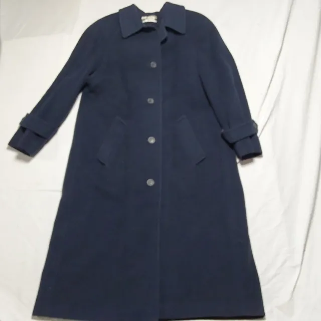 Vintage Ashley Scott Petite Wool Blend Womens Long Blue Coat Jacket USA Made 10