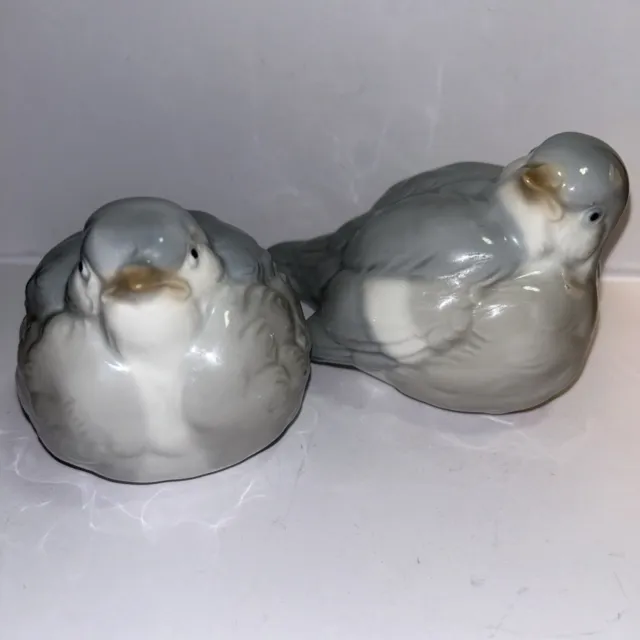 2 Vintage Mid Century MCM Otagiri Porcelain Chubby Birds Doves Chunky Blue Gray