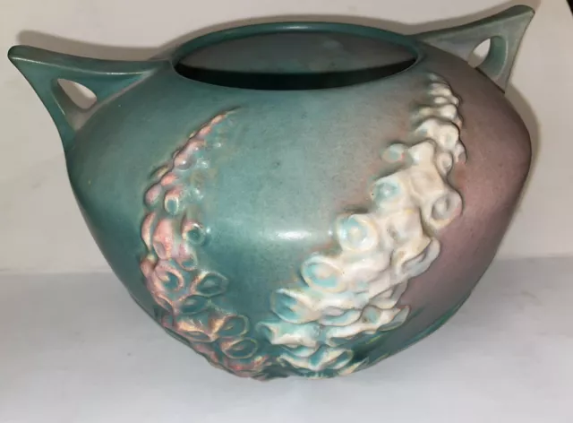 Vintage Antique 1940's Roseville Foxglove Two Handled Vase Bowl Pink Green 418-6