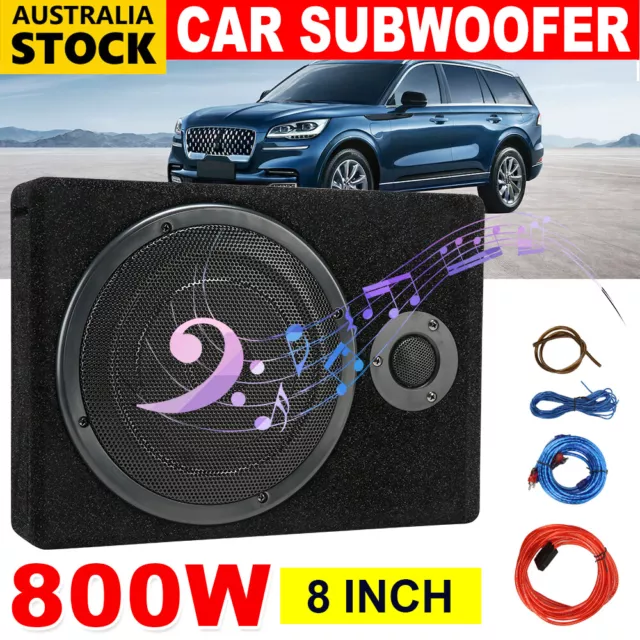 800W 8" Car Subwoofer Under-Seat Sub Woofer Speaker Stereo Slim Amplifier 4Ω AU