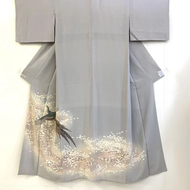 JAPANESE KIMONO IROTOMESODE PURE SILK VINTAGE ANTIQUE 160cm 5' 3" 1886