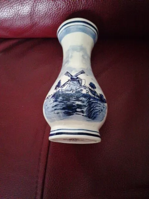 Vintage Delft Holland Handpainted Windmill Signed Vase