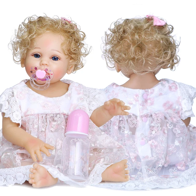 47cm Reborn Doll Cute Girl Rooted Curly Hair Full Body Silicone Vinyl Waterproof