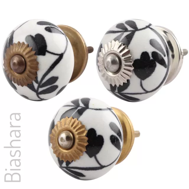 Black White DOOR KNOB Ceramic Cupboard Handle Cabinet Drawer Pull floral vintage