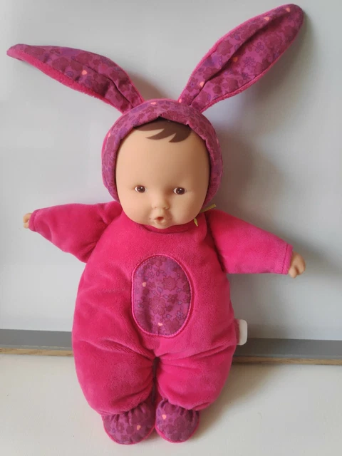 Doudou peluche poupée chiffon rose fleurs coeurs oreilles de lapin Corolle 2016