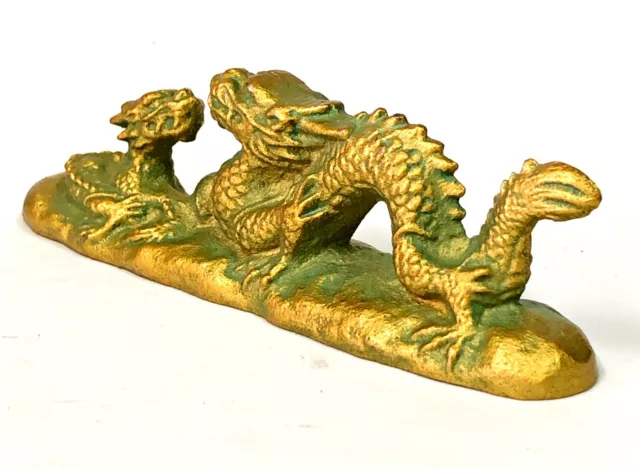Japanese Paperweight Bunchin Iron Calligraphy Zodiac Gold Dragon Feng Shui Lucky