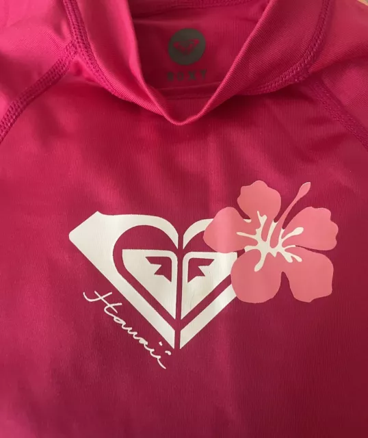 Roxy Logo/Hibiscus Youth Girl's Kid Pink Rashguard  Short Sleeve Size Large