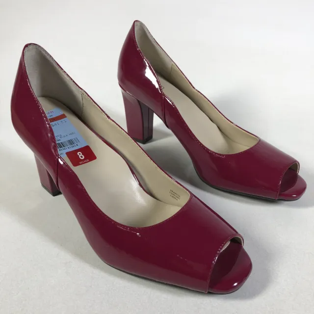 Taryn Rose Francis Wedge 3" Heels Pink Patent Leather Peep Toe Shoes Women's 8M