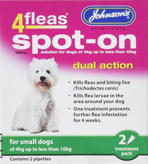 Johnsons 4 pulgas puntiagudas para perros pequeños paquete de 2 tratamiento nuevo
