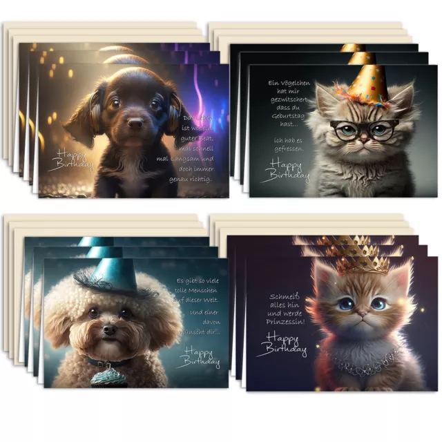 Geburtstagskarten Set mit 12 Klappkarten und Umschlägen Tiere mit Sprüchen
