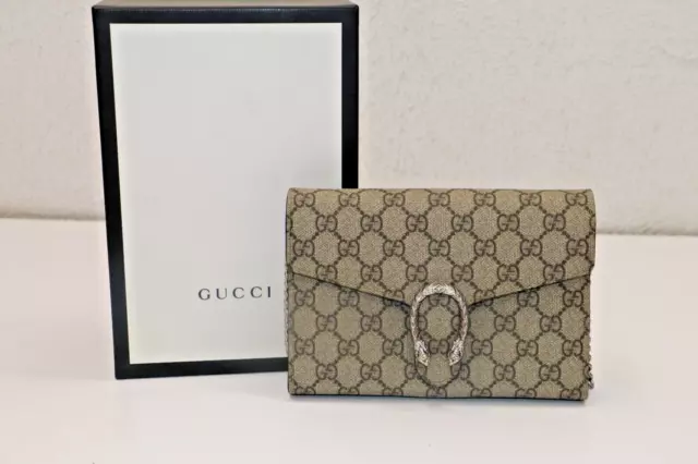 GUCCI GG Supreme Monogram Mini Dionysus Chain Wallet - Beige and Ebony