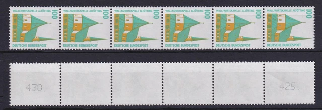 Bund 1406 v RM 6er Streifen gerader-ungerader-gerader Nummer SWK ** weißer Gummi