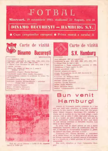 Fussball-Programmheft   83/84     EC   Dynamo Bukarest - Hamburger SV