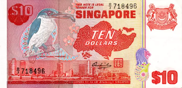 Singapore 10 Dollars 1980 aXF Banknote P-11b Prefix B/3 Bird Series Paper money